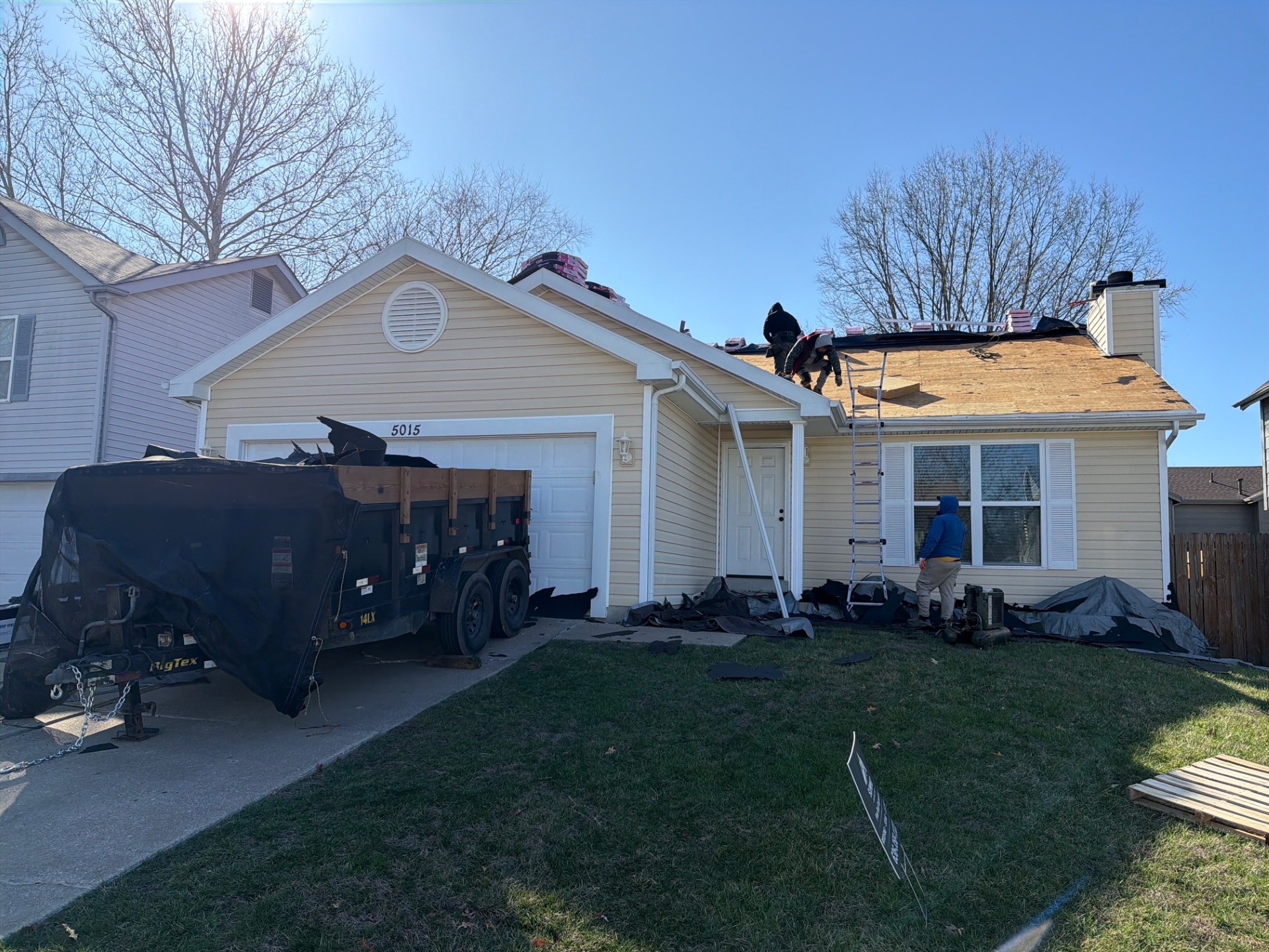 In-progress roofing project